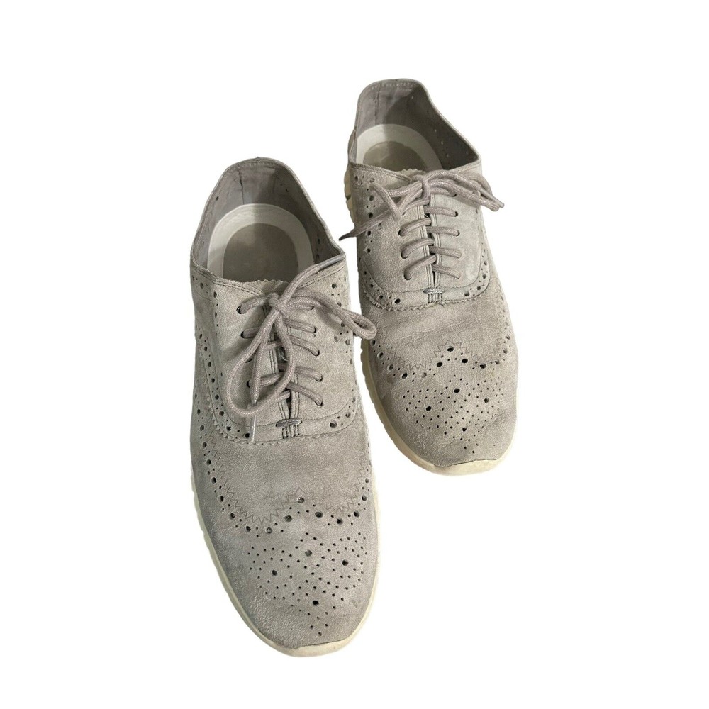 Cole Haan Womens Zerogrand D44059 Gray Suede Wingtip Oxford Shoes Size 9.5B